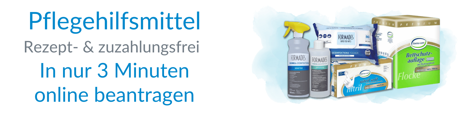 Banner Pflegehilfsmittel Rezept- und Zuzahlungsfrei